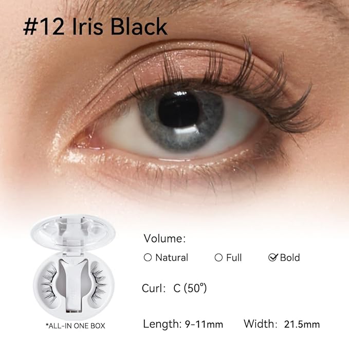 Soft Magnetic Eyelashes Kit with Applicator, No.12 Iris Black, Reusable Glue-free Wispy Magnetic Lashes, Cruelty-free False Lashes, Waterproof, Lightweight, Suit for Heavy Makeup-GlimoraGlow