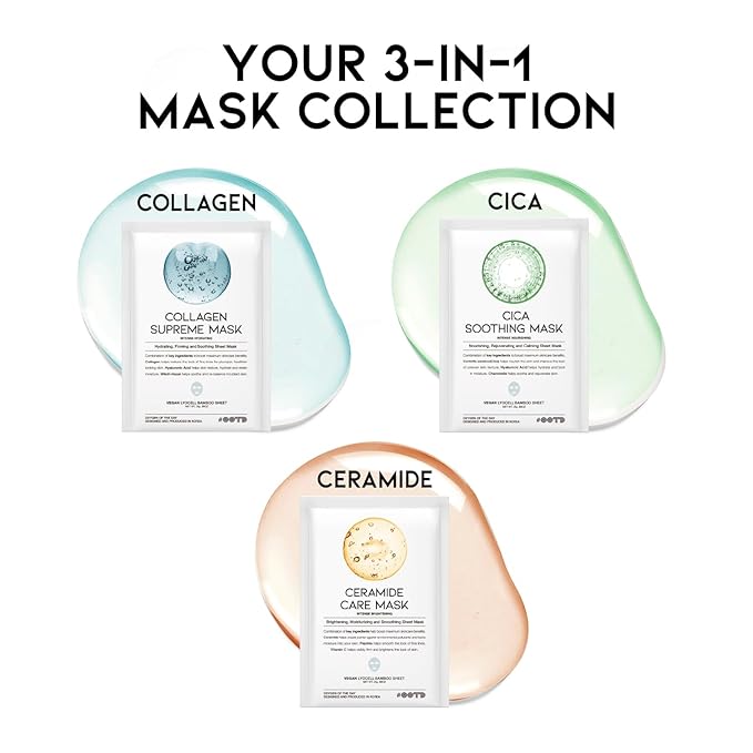 Hydrating Soothing Sheet Masks Gift Set for Skincare, Korean Vegan Sheet Mask for Dry, Sensitive Skin, Calming, Smoothing, Brightening, Collagen, Ceramide, Cica, Hyaluronic Acid 30EA-GlimoraGlow