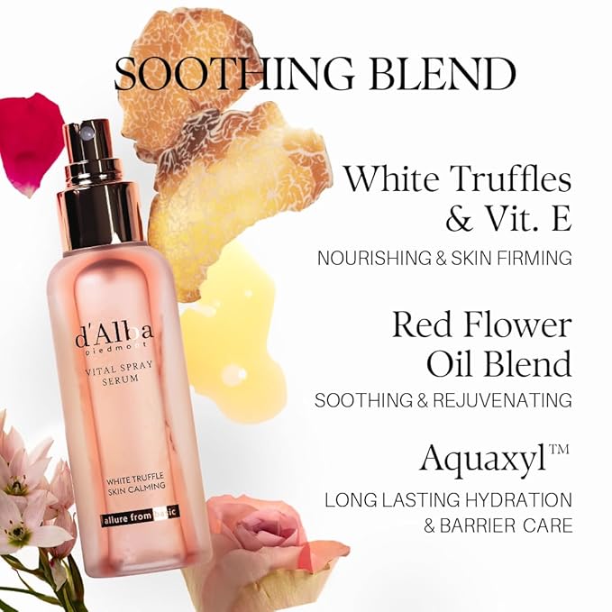 d'alba Piedmont Italian White Truffle Vital Spray Serum, Vegan Skin Care, Calming and Hydrating Facial Mist for Red and Sensitive Skin, Glow Serum, Surfactant Free, All in One, Korean Skin Care-GlimoraGlow