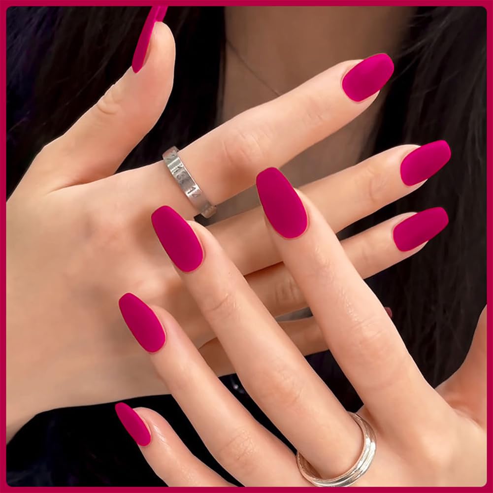 12ml Hot Pink Matte Nail Polish, Quick Dry Nail Lacquer for Nail Art Varnish, Mist Effect Matte Finish Velvet Nail Polish, 0.41 fl oz (Hot Pink, 0.41 fl oz)-GlimoraGlow