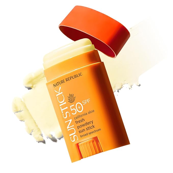 Nature Republic California Aloe Fresh Powdery Sun Stick Broad Spectrum SPF50+ | Korean Sunscreen Travel Size Suncare Sunblock, No Whitecast, non-sticky, Water resistant-GlimoraGlow