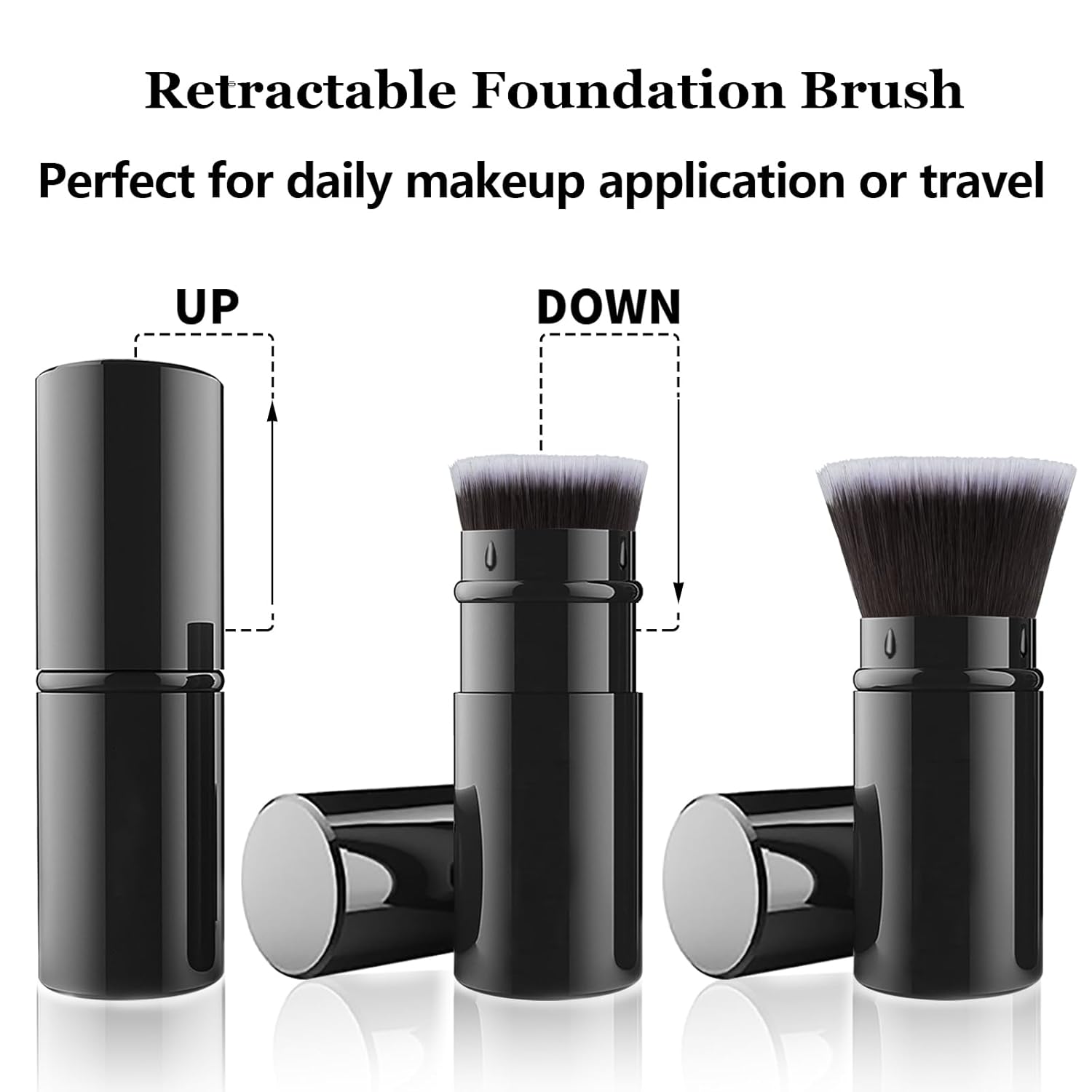Falliny Makeup Brushes Retractable, Travel Powder Foundation Kabuki Brush, Portable Face Liquid Foundation Sunscreen Brush with Cover for Blending Liquid, Bronzer,Cream or Flawless Powder Cosmetics-GlimoraGlow