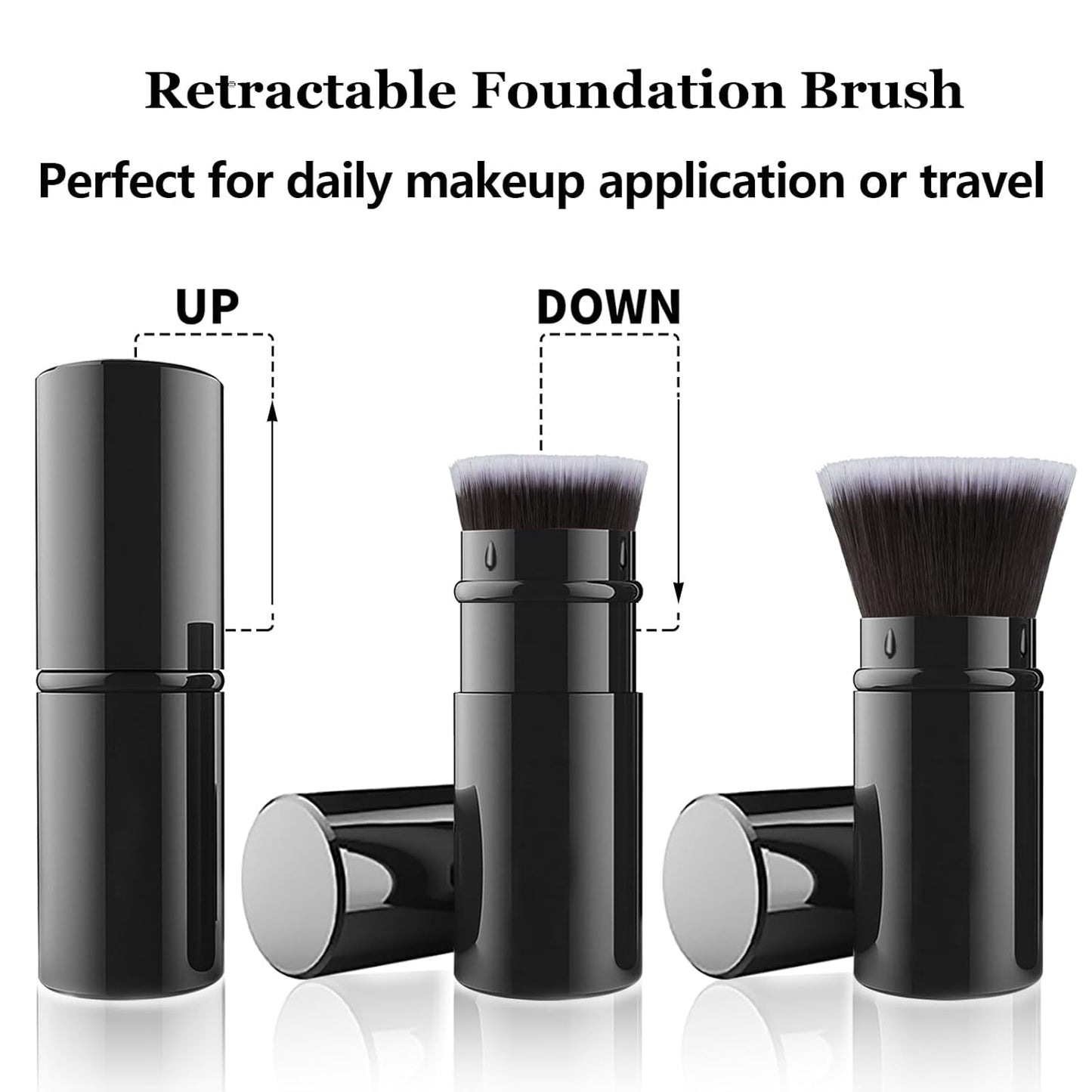 Falliny Makeup Brushes, Retractable Travel Kabuki Powder Foundation Brush, Portable Face Liquid Foundation Sunscreen Brush with Cover for Blending Liquid, Bronzer,Cream or Flawless Powder Cosmetics-GlimoraGlow