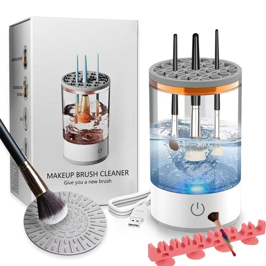 Makeup Brush Cleaner Machine, Portable Electric Makeup Brush Cleaner, Efficient Deep Cleaning Makeup Brushes, Automatic Spinning Make Up Brush Cleaner Fit for All Size Cosmetic Brush (White)-GlimoraGlow