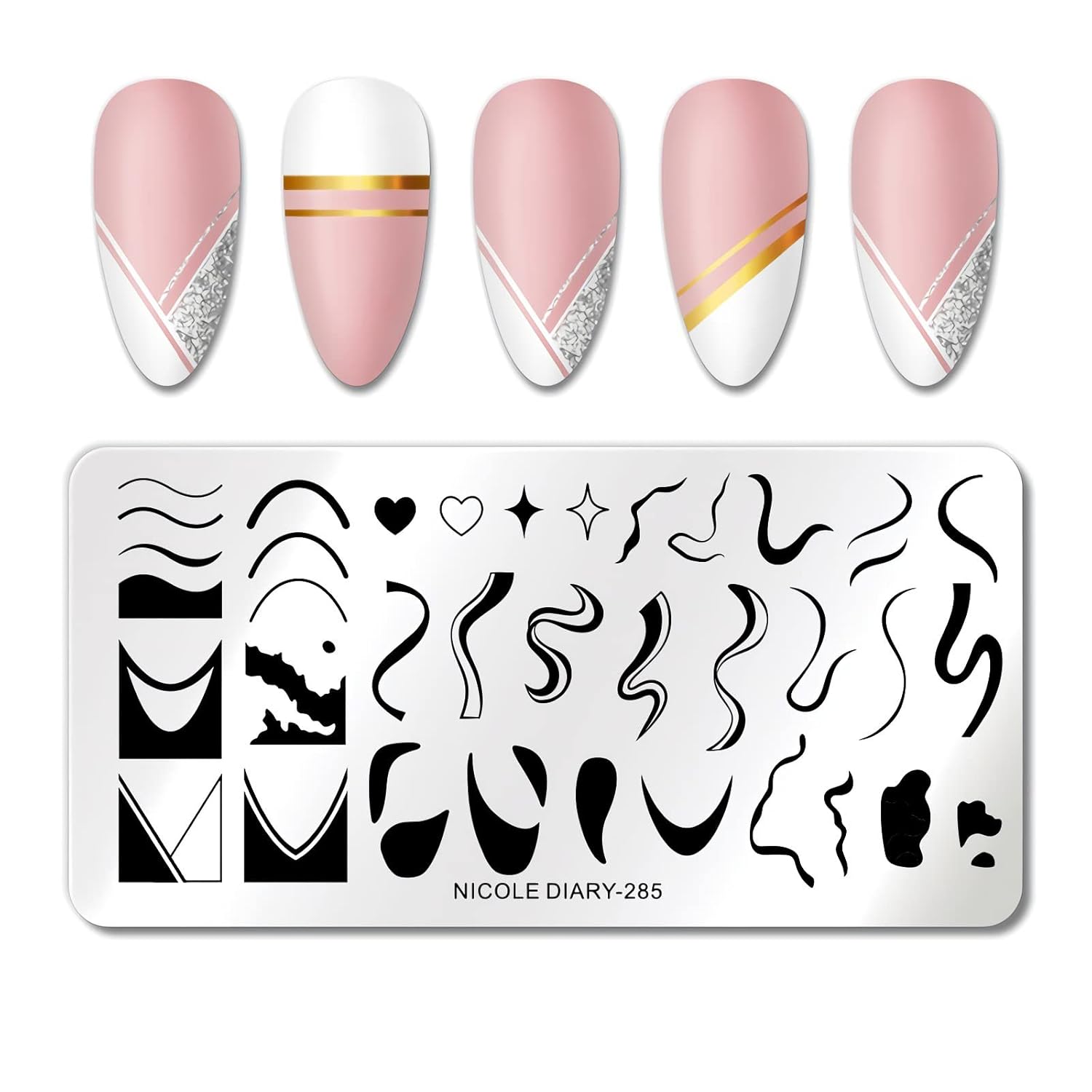 1 Pcs French Nail Stamping Plates Wavy Striped Tip Nail Stamp Template Heart Nail Design Stencil-GlimoraGlow