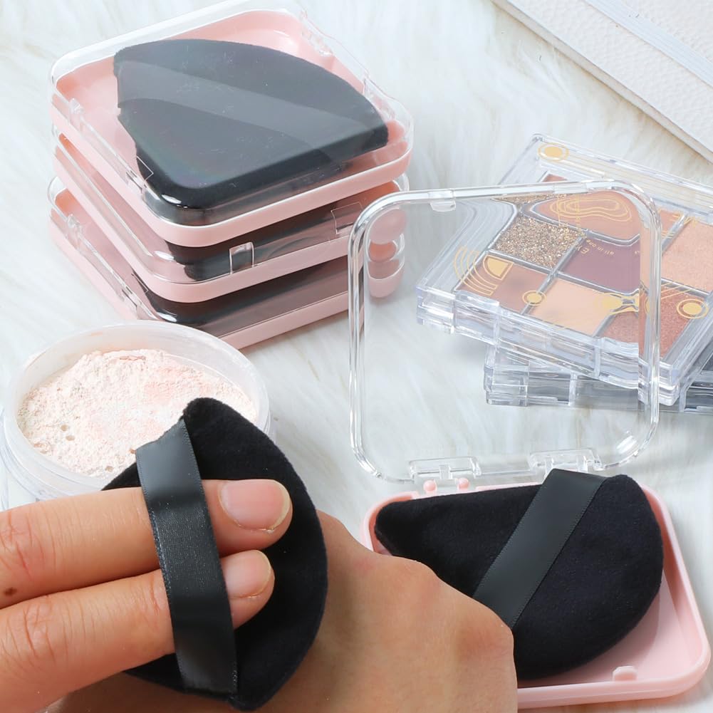 Ocim 4 Pcs Triangle Powder Puffs for Face Powder,Soft Velour Triangular Beauty Puff,Makeup Pressed, Baking & Setting Powder Sponge Applicator Pads with Case,black-GlimoraGlow