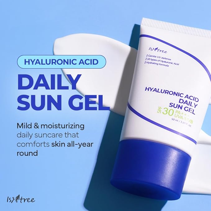 ISNTREE Hyaluronic Acid Daily Sun Gel 50ml, 1.69 fl oz | SPF 30 | Korean Skincare | Moisturizing | No White Cast | Lightweight | Mild Formula | Daily SPF | Korean Sunscreen | Broad Spectrum-GlimoraGlow