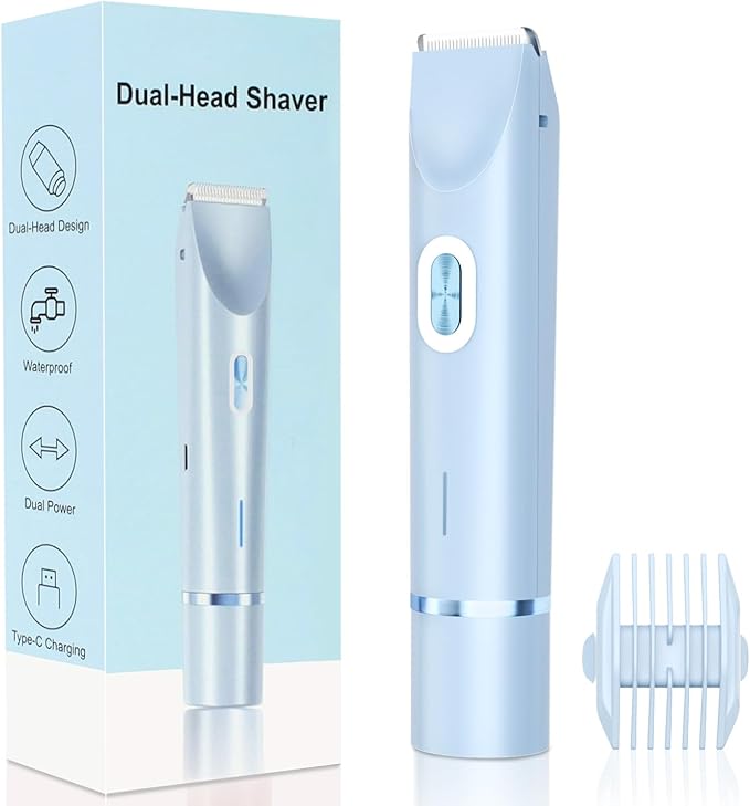 2025 New 2-in-1 Electric Bikini Trimmer for Women - Dual Head Electric Razor,Waterproof Painless Bikini Shaver, Pubic Hair Trimmer for Private Area & Body Hair, Blue-GlimoraGlow