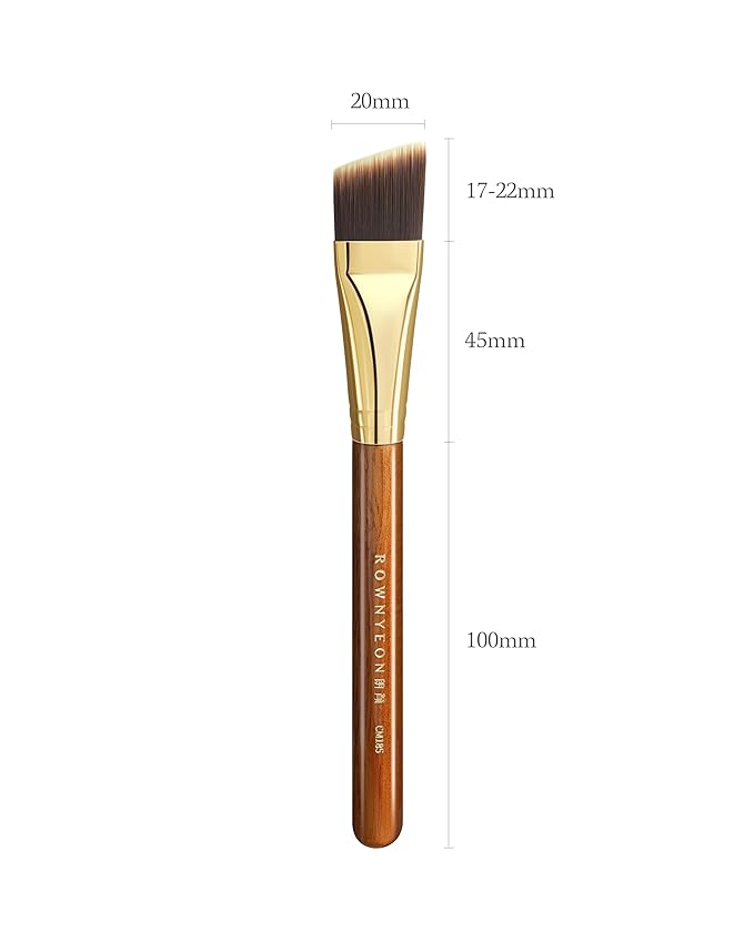 Desert Oak Series Angled Foundation Brush - 20mm Thin Contour Head for Cream/Stick Foundation, Precision Buffing & Detailing, Bubinga Handle & Brass Ferrule (CM 185)-GlimoraGlow