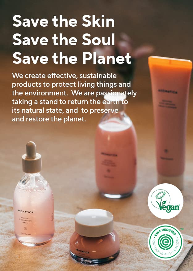 AROMATICA Reviving Rose Infusion Serum 3.38oz / 100ml, Vegan, Rejuvenating Hydration Serum, Vitality Serum for dry skin | with Damask Rose Water and Rose Oil-GlimoraGlow