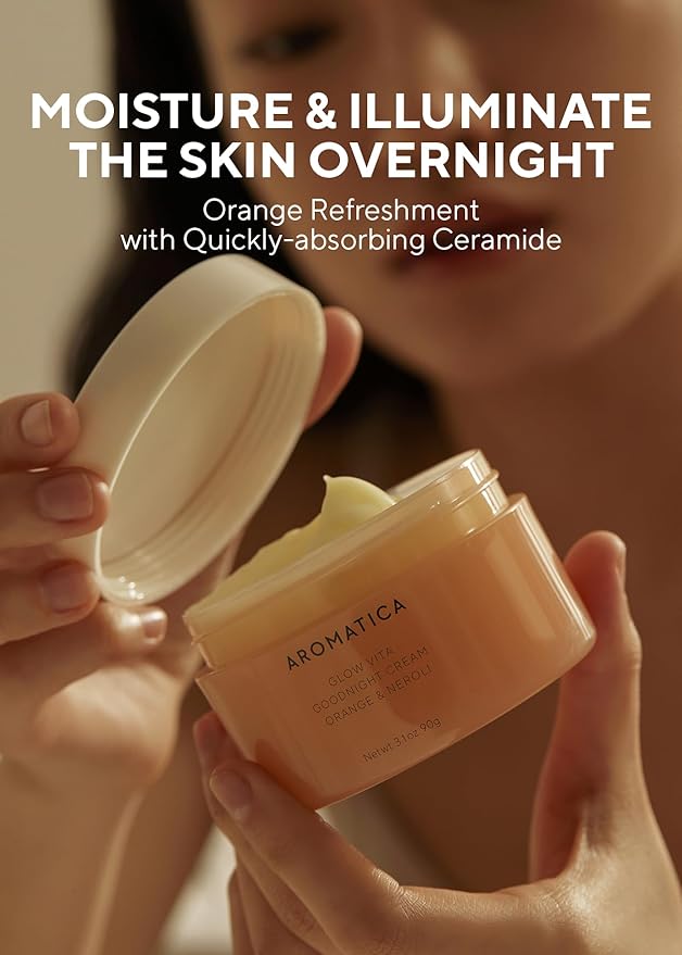AROMATICA Glow Vita Goodnight Cream Orange & Neroli 3.1fl oz/90g - Night Cream Moisturizer For Face & Neck | Anti Aging Wrinkle Cream with Vitamin C, 5% Niacinamide-GlimoraGlow