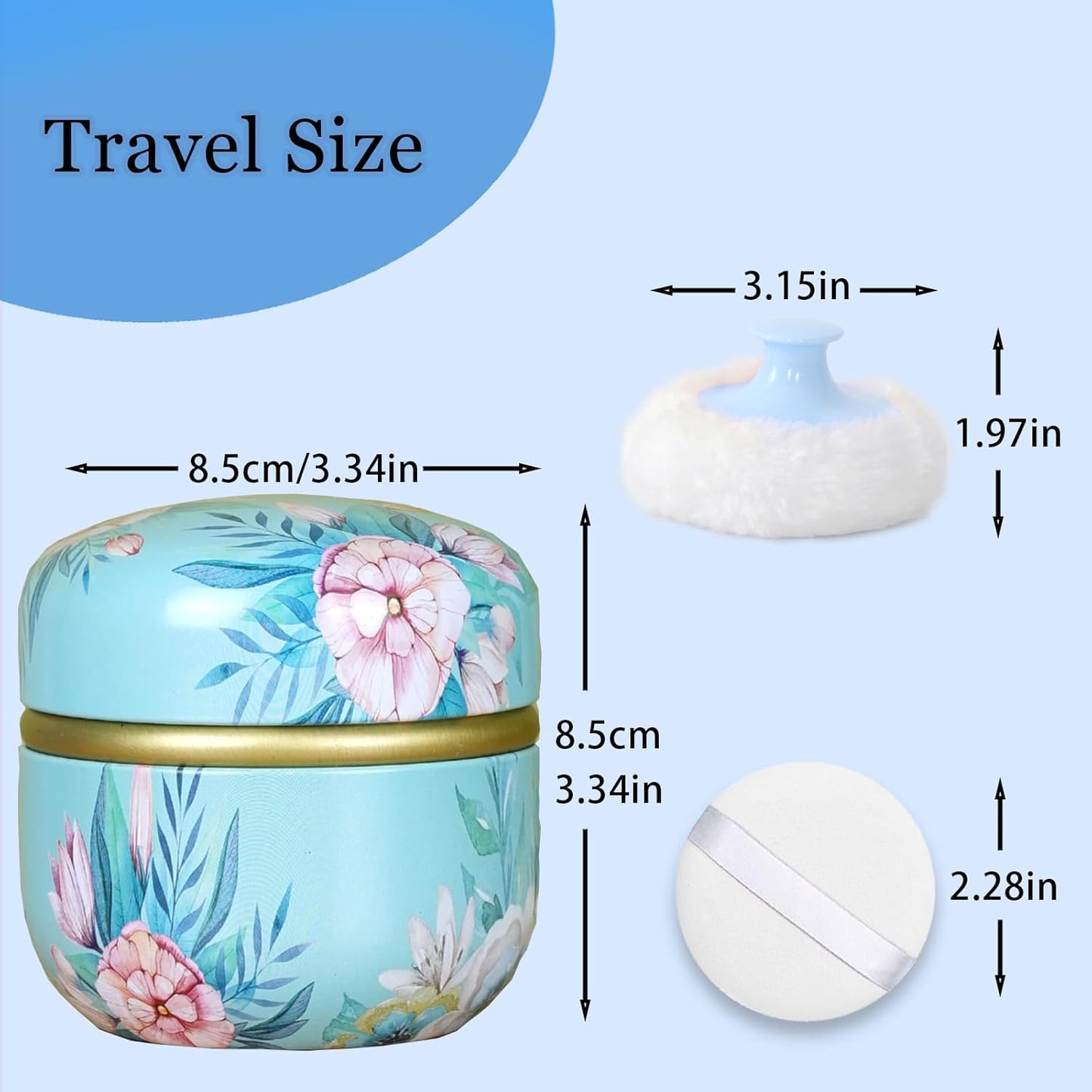 SHIMIDO Body Powder Puff and Container, 3.15" Portable Empty Body Powder Container for Baby Women's Loose Dusting Powder, Powder Case Box with Lids for Bath, Travel and Home Use (Big Flower)-GlimoraGlow