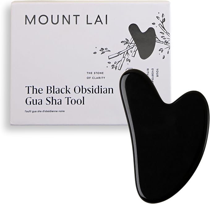 Mount Lai Obsidian Gua Sha Facial Tool – The Stone of Transformation – 100% Genuine Black Obsidian Stone Face Sculpting Tool for Lymphatic Drainage, Puffiness Reduction & Jaw Tension Relief-GlimoraGlow