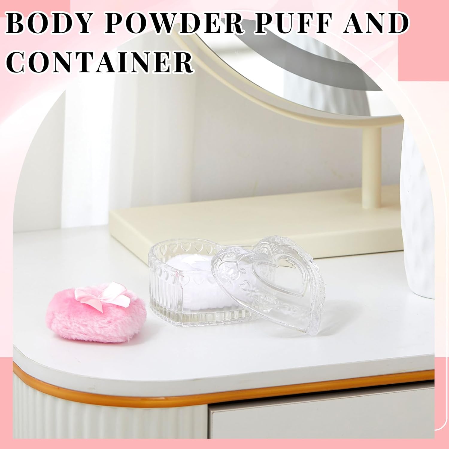 Tioncy 3 Pcs Large Body Powder Puff and Powder Container with Puff Crystal Container Soft Washable Reusable Velour Face Body Glitter Wet Dry Makeup Heart (Clear)-GlimoraGlow