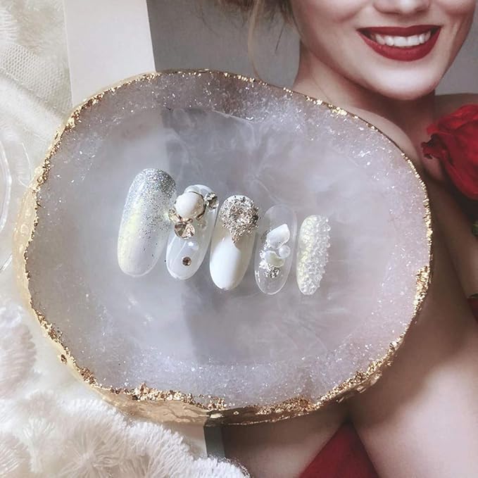 1pc White Golden Edge Resin Nail Art Palettes Nail Mixing Palette Polish Color Mixing Plate Nail Holder Display Cosmetic Mixing Tools Makeup Palette Tray Accessories (white)-GlimoraGlow