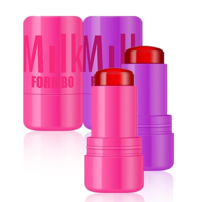 2 Pcs Milk Jelly Blush,Jelly Tint Blush Stick Sheer Lip & Cheek Stain Milk Cooling Water Jelly Tint Long Lasting Face Blushes, Lip Gloss Cheek Solid Moisturizer Stick (03#+04#)-GlimoraGlow