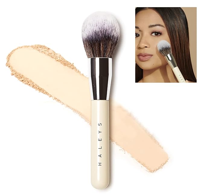 HALEYS Powder Brush VEGAN+CRUELTY-FREE, Soft, Streak-free, Perfect Blending, Buff, Blurs, Smooths, Control, Precision, Complexion tools, For powder, setting powder, blush, Sustainable Wood Handle-GlimoraGlow