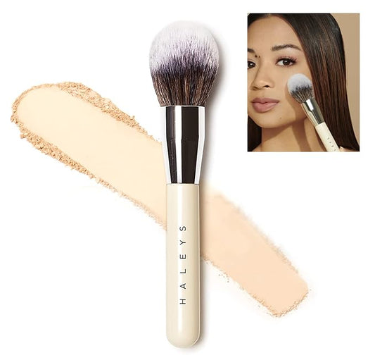 HALEYS Powder Brush VEGAN+CRUELTY-FREE, Soft, Streak-free, Perfect Blending, Buff, Blurs, Smooths, Control, Precision, Complexion tools, For powder, setting powder, blush, Sustainable Wood Handle-GlimoraGlow