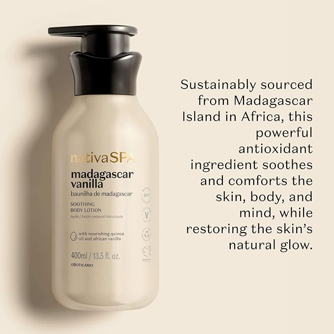 Nativa SPA by O Boticário, Madagascar Vanilla Moisturizing Body Lotion, Fragranced Skin Moisturizer with Purified Quinoa Drops, 13.5 Ounce-GlimoraGlow