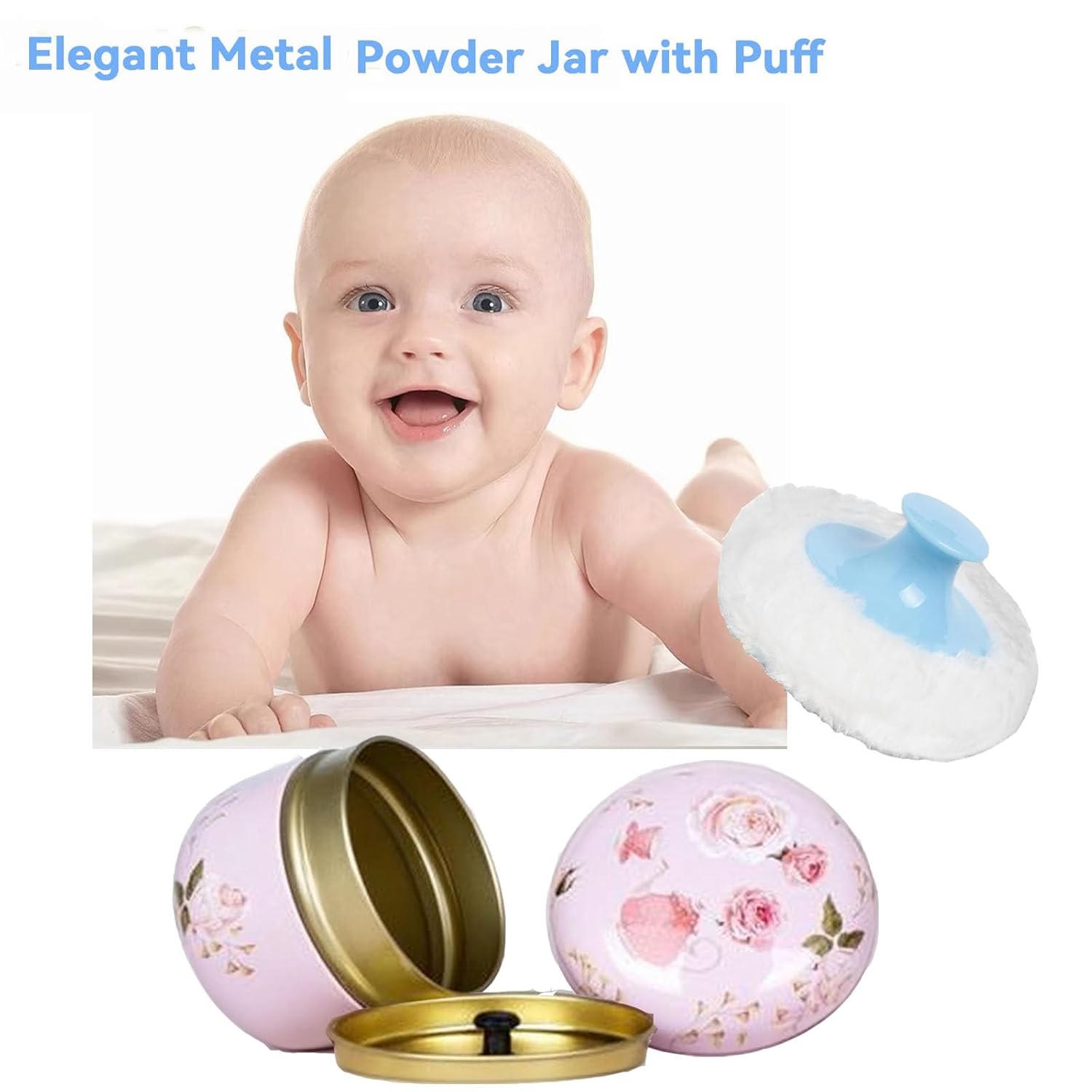 Body Powder Puff and Container, 3.35" Portable Dusting Powder Container with Soft Puff Loose Powder Case Box Jar with Lids for Baby Women Home and Travel Use-GlimoraGlow