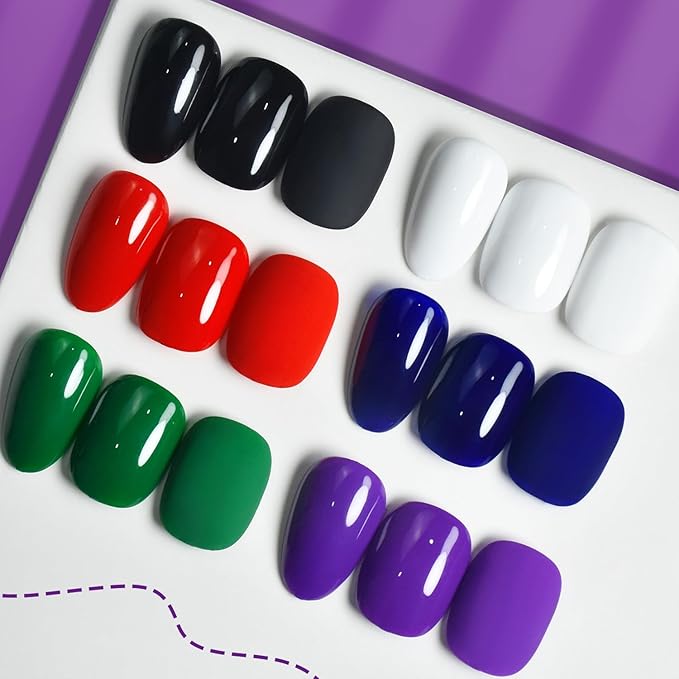JODSONE 10ml Gel Nail Polish Set 6Colors Black White Red Deep Blue Dark Green Deep Purple All Seasons Neutral Soak Need U V/LED Lamp Curing-GlimoraGlow