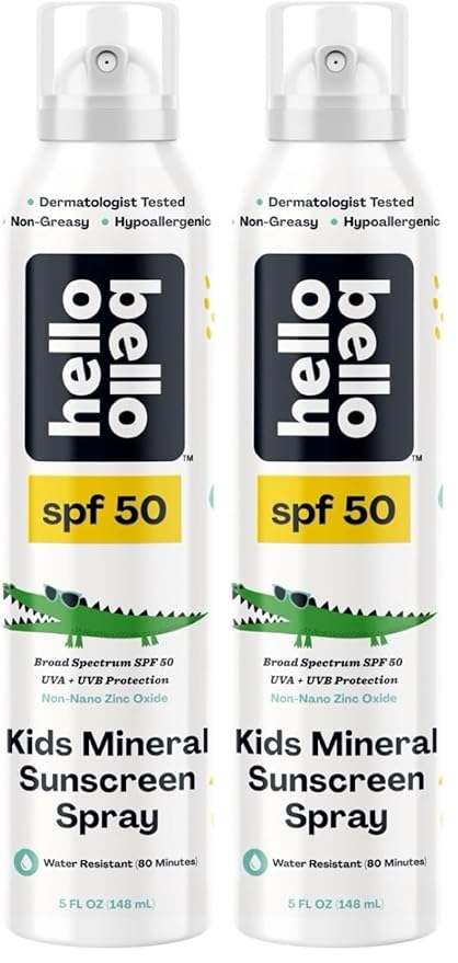 Hello Bello SPF 50 Mineral Sunscreen Spray - Hypoallergenic Broad Spectrum UVA + UVB Protection - Reef Friendly & Water Resistant - 5 oz (Pack of 2)-GlimoraGlow