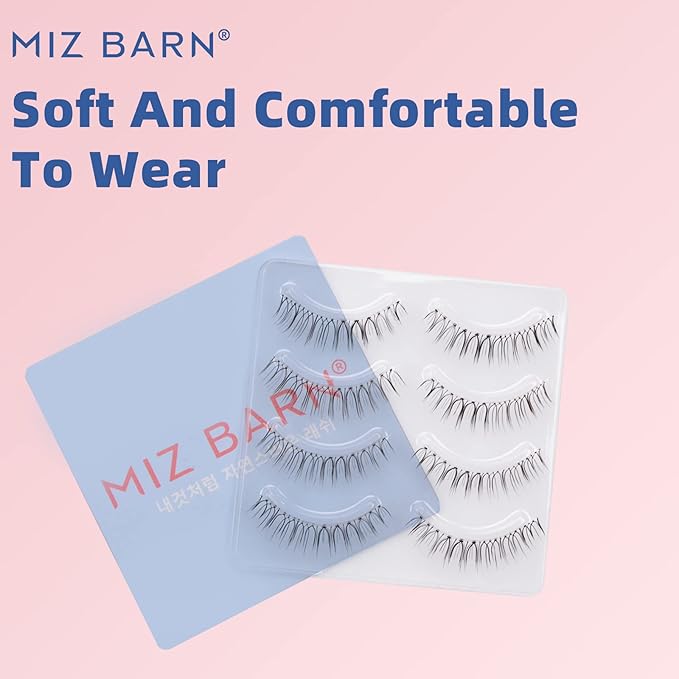 Miz Barn Daily Natural Look False Eyelashes,4 Pairs Natural Soft Lightweight Comfortable Short Lashes Clear Band Handmade Luxurious False Eyelashes(A05)-GlimoraGlow