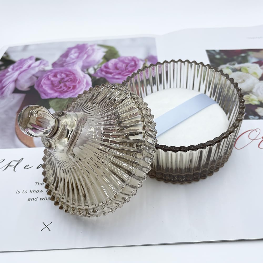 Ultra Soft Powder Puff and Container 3.3" High Density Velvet Dusting Washable Reusable Powder Puff,Body Powder Puff and Glass Jar Holder Loose Powder Box with Puff for Face Makeup(Tawny)-GlimoraGlow