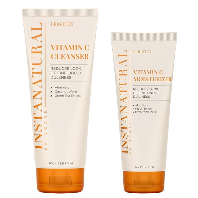 InstaNatural Vitamin C Cleanser and Moisturizer Kit, Brightens, Reduces the Look of Fine Lines and Uneven Texture, with Aloe Vera and Botanical Extracts-GlimoraGlow