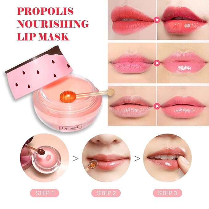 2 PCS Bee Lip Balm Lip Mask Honey Pot, Honey & Strawberry Lip Mask Propolis Moisturizing Lip Balm with Stick - Hydrating Prevention Dry and Cracked Lip Scrubs Exfoliato Lip Wrinkle Care-GlimoraGlow