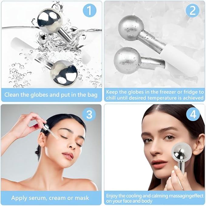 Ice Globes for Face & Eyes, Unbreakable Stainless Steel Cryo Massagers for Skincare Routines, Multifunctional Cold Roller Cooling Globes for Puffiness, Sagging Skin, Fine Lines, and Facial Relaxation-GlimoraGlow