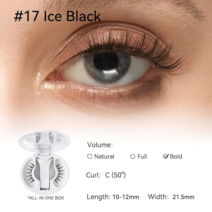 Magnetic Eyelashes with Applicator Kit, No.17 Ice Black, Reusable Magnetic Lashes without Eyeliner, Glue-free False Lashes, Waterproof, Lightweight, Suit for Heavy Makeup-GlimoraGlow