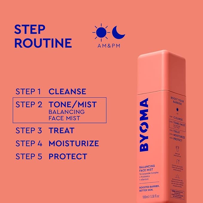 BYOMA Balancing Face Mist - pH Balanced Face Toner with Ceramides, Probiotics & Allantoin - Alcohol Free Toner Spray - Balance, Soothe & Refresh Throughout The Day - 3.38 fl. oz-GlimoraGlow