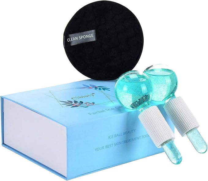 Ice Globes for Facials- Freezer Free Face Rollers with Essence for Daily Beauty Routines, Skin Massagers Globes Durable Quartz Glass for Reduce Puffiness Skin Cooling (Update Green)-GlimoraGlow