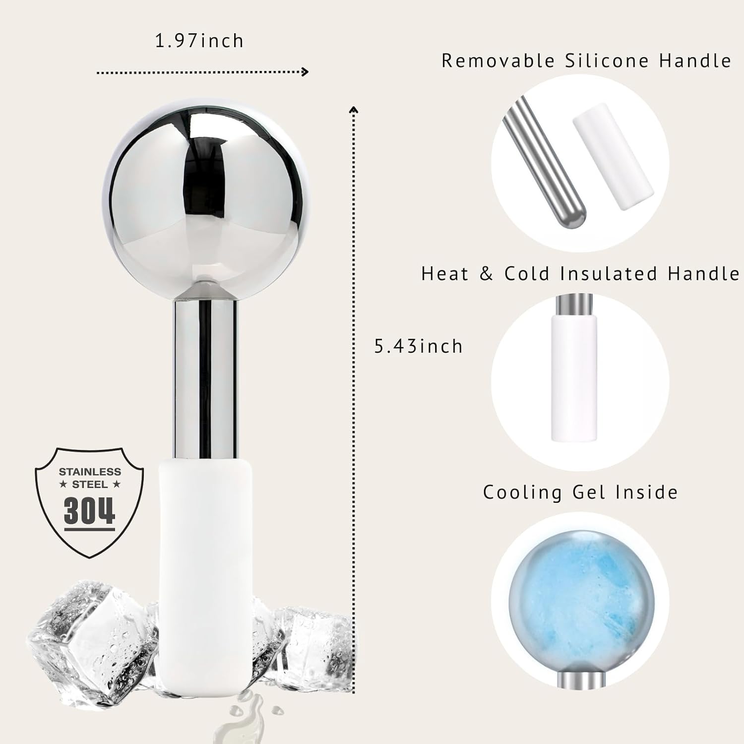 Ice Roller for Face Ice Globes Eye Massager Facial Roller Tools Stainless Steel Cryo Globes Long-Lasting Cold Therapy for Eyes, Hot Flashes, Body Skin Care for Puffiness, Wrinkles-GlimoraGlow