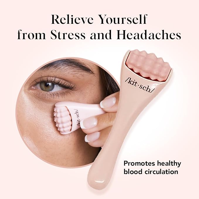 Kitsch Mini Facial Roller & Ice Face Roller Skin Care Tool Set for Women - Face Massager for Puffy Eyes, Cold Therapy, Lymphatic Drainage Massager, Self Care Gifts for Women & Men - Blush-GlimoraGlow