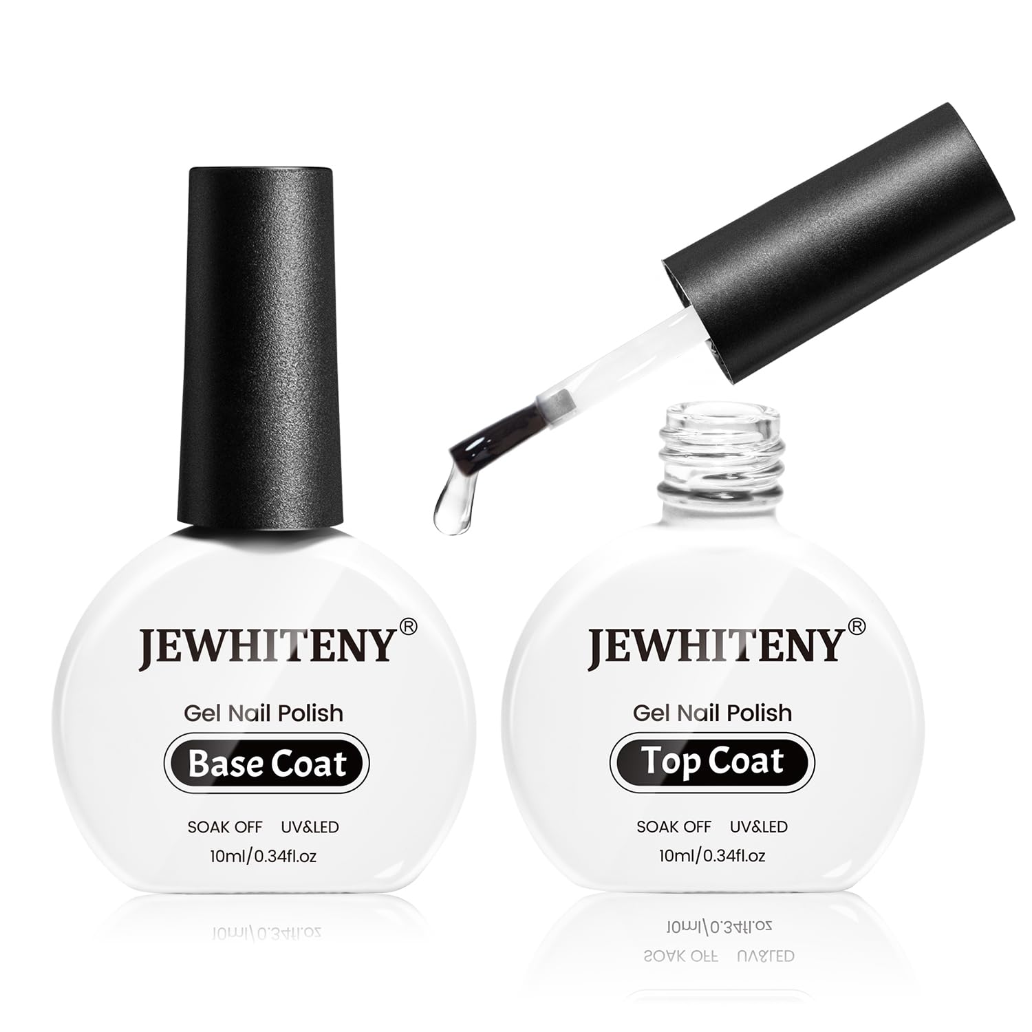 JEWHITENY 2 Bottles 10ML Gel Top Coat and Base Coat Set Gel Polish Long Lasting Glossy Shine Effect DIY Nail Art Design Need U V Lamp Curing-GlimoraGlow
