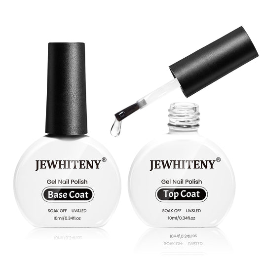 JEWHITENY 2 Bottles 10ML Gel Top Coat and Base Coat Set Gel Polish Long Lasting Glossy Shine Effect DIY Nail Art Design Need U V Lamp Curing-GlimoraGlow
