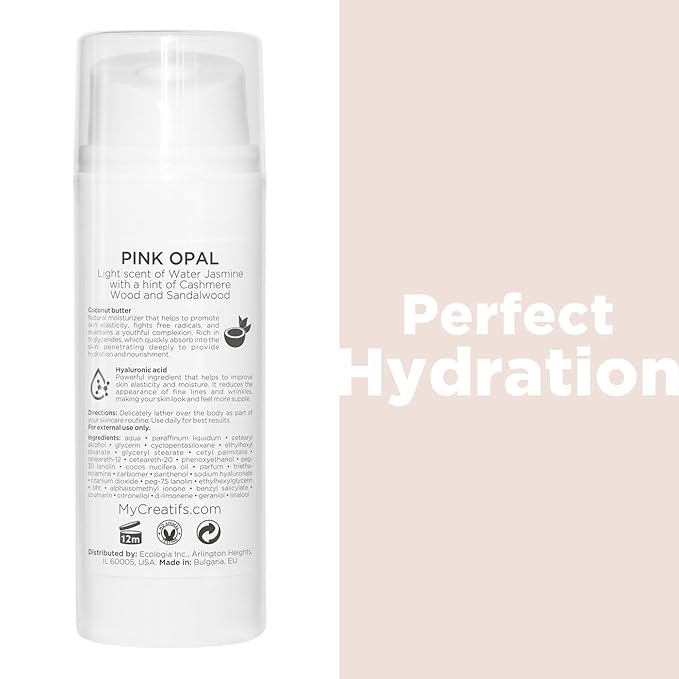 Pink Opal Moisturizing Body Lotion with Coconut Butter and Hyaluronic Acid, 3.4 fl. oz.-GlimoraGlow