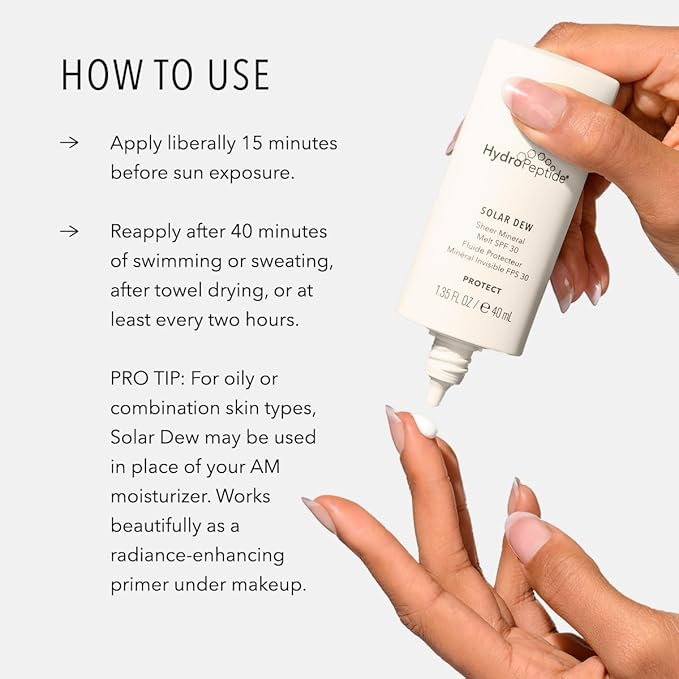 HydroPeptide Solar Dew Sheer Mineral Melt SPF30 Facial Moisturizer, Sunscreen & Primer, 1.35 Ounce-GlimoraGlow