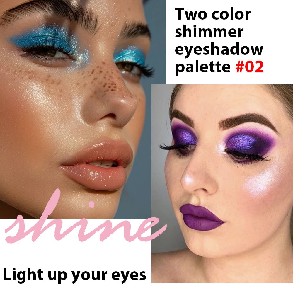 2 colors eye shadow makeup palette, Blue & Purple Eyeshadows Halloween Birthday Party Wear, high pigment eye, matte & shimmer metal eye shadow powder, Blendable, Ultra-Pigmented, Easy to Apply(02)-GlimoraGlow
