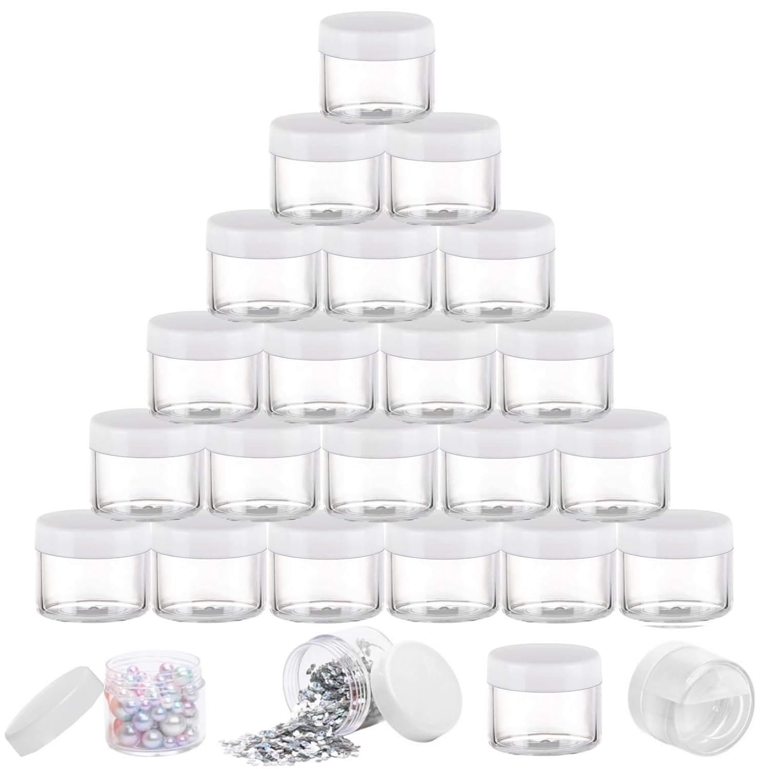 100 Count Sample Containers with lids 20g Plastic Cosmetic Jars Leak Proof Traveling Makeup Containers for Cream and Lotions - White-GlimoraGlow