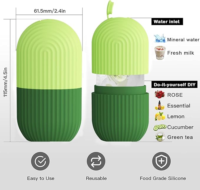 XHJRI Ice Roller Massager for Face, Eyes and Neck - Naturally Condition Skin, De-Puff Eye Bags, Reduce Migraine Pain - Reusable Silicone Ice Mold (Green)-GlimoraGlow