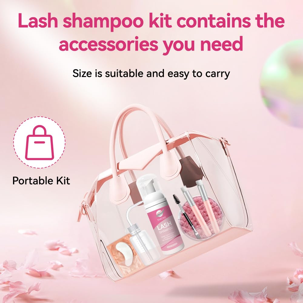Lash Shampoo Kit, 2 fl.oz / 60ml Eyelash Cleanser, Lash Cleaning Kit with Brush, Eyelash Shampoo for Lash Extensions, Eyelash Remover for Salon and Home Use-GlimoraGlow
