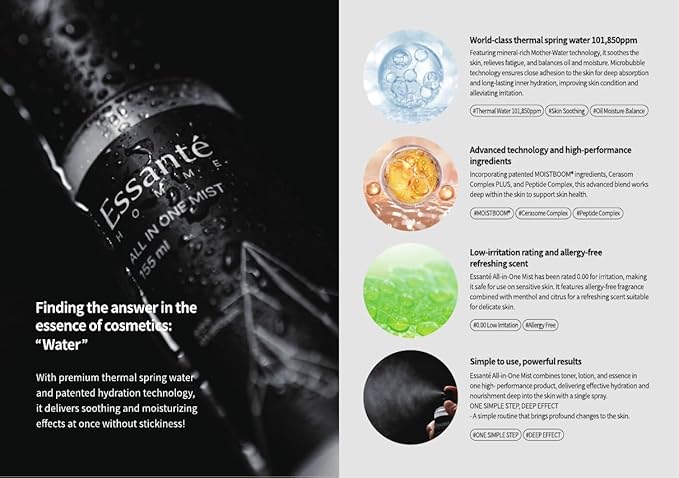 ESSENTÉ Hot Spring All-in-One Facial Mist, 3-in-1 Toner, Lotion & Essence, Deep Hydration & Soothing, Non-Sticky, Ultra-Fine Spray 5.24 fl oz-GlimoraGlow