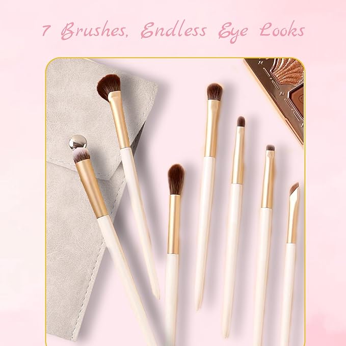 Eyeshadow Makeup Brushes Set with Case 7 PCS Soft Synthetic Hairs Eye Makeup Brushes for Blending Eyebrow Eyeliner Eyeshadow （White）-GlimoraGlow