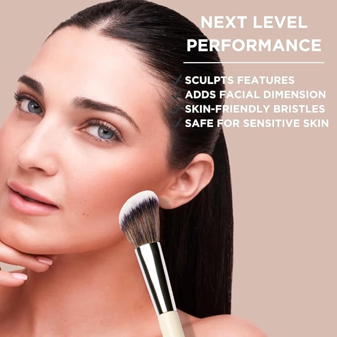 HALEYS Contour Brush VEGAN + CRUELTY-FREE, Angled & Tapered with Fluffy Bristles, Ideal for powder, cream, liquid, Use with blush, contour, bronzer, Sustainable Wood-GlimoraGlow