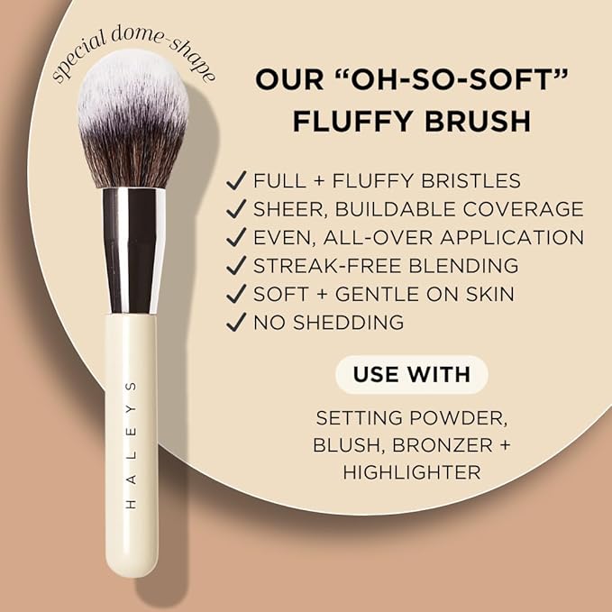 HALEYS Powder Brush VEGAN+CRUELTY-FREE, Soft, Streak-free, Perfect Blending, Buff, Blurs, Smooths, Control, Precision, Complexion tools, For powder, setting powder, blush, Sustainable Wood Handle-GlimoraGlow