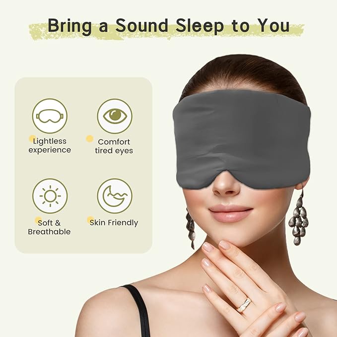 100% Handmade Bamboo Sleeping Eye Mask for Women for Men,Night Masks,Organic Sleep Mask,Blockout Eye Mask for Sleeping,Large Size Adjustable (1 PC, Dark Grey)-GlimoraGlow