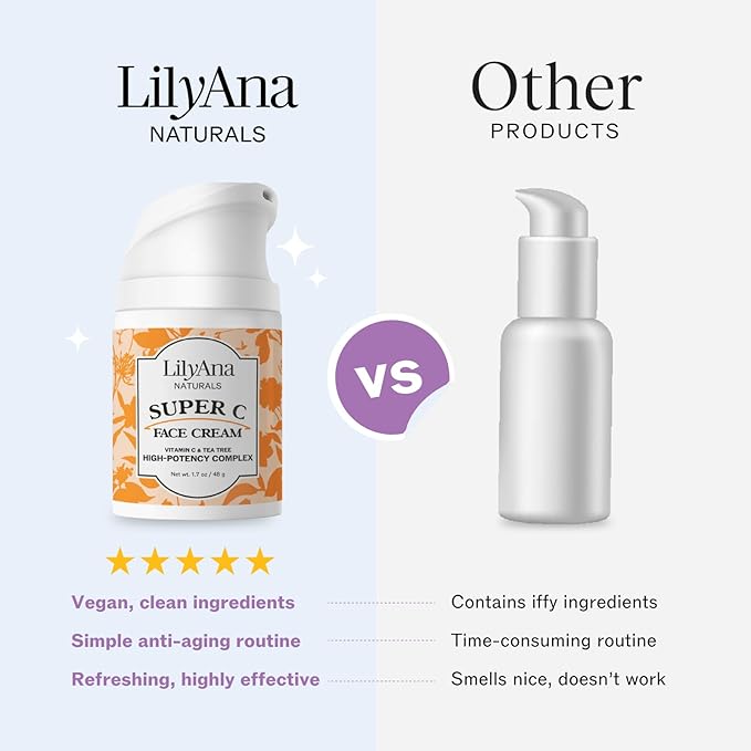 LilyAna Naturals Face and Neck Moisturizer for Women and Men - Moisturizer Face and Neck Cream for Dry Skin and Dark Spot Brightening (Super C, 1.7oz)-GlimoraGlow